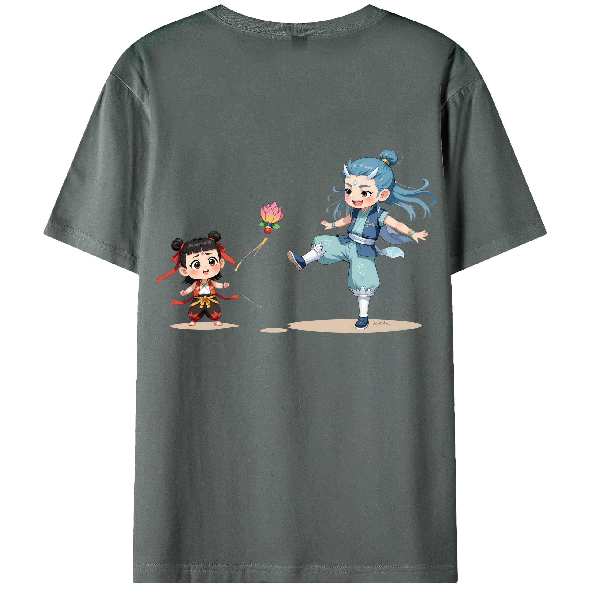 （画像用） Ne Zha 2 ナタ 魔童の大暴れ 綿100％ メンズ半袖Tシャツ（バックプリント） 通気性